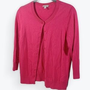 Talbots Vibrant Pink Women's Cardigan Sweater Small Petite Quarter Length sleeve